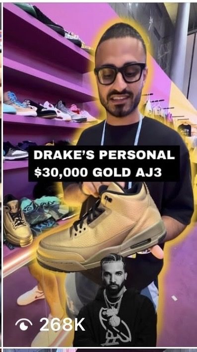 Reel of Drake's personal $30,000 gold Air Jordan 3