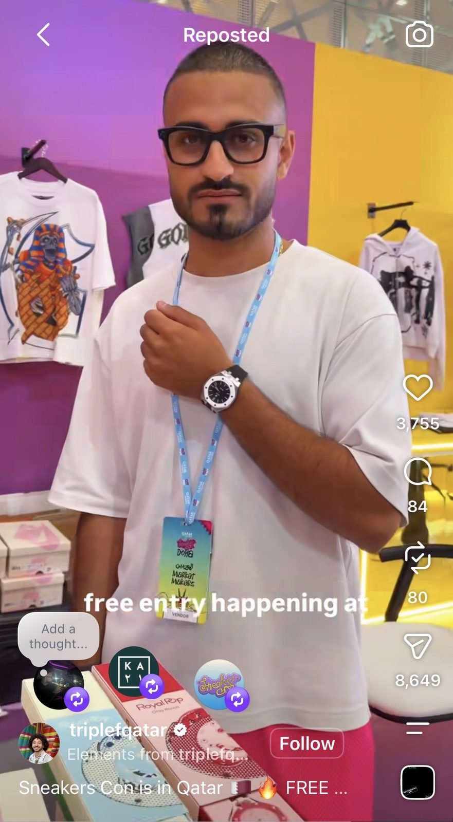 Triple F Qatar repost featuring Kevin Aoun at Sneaker Con